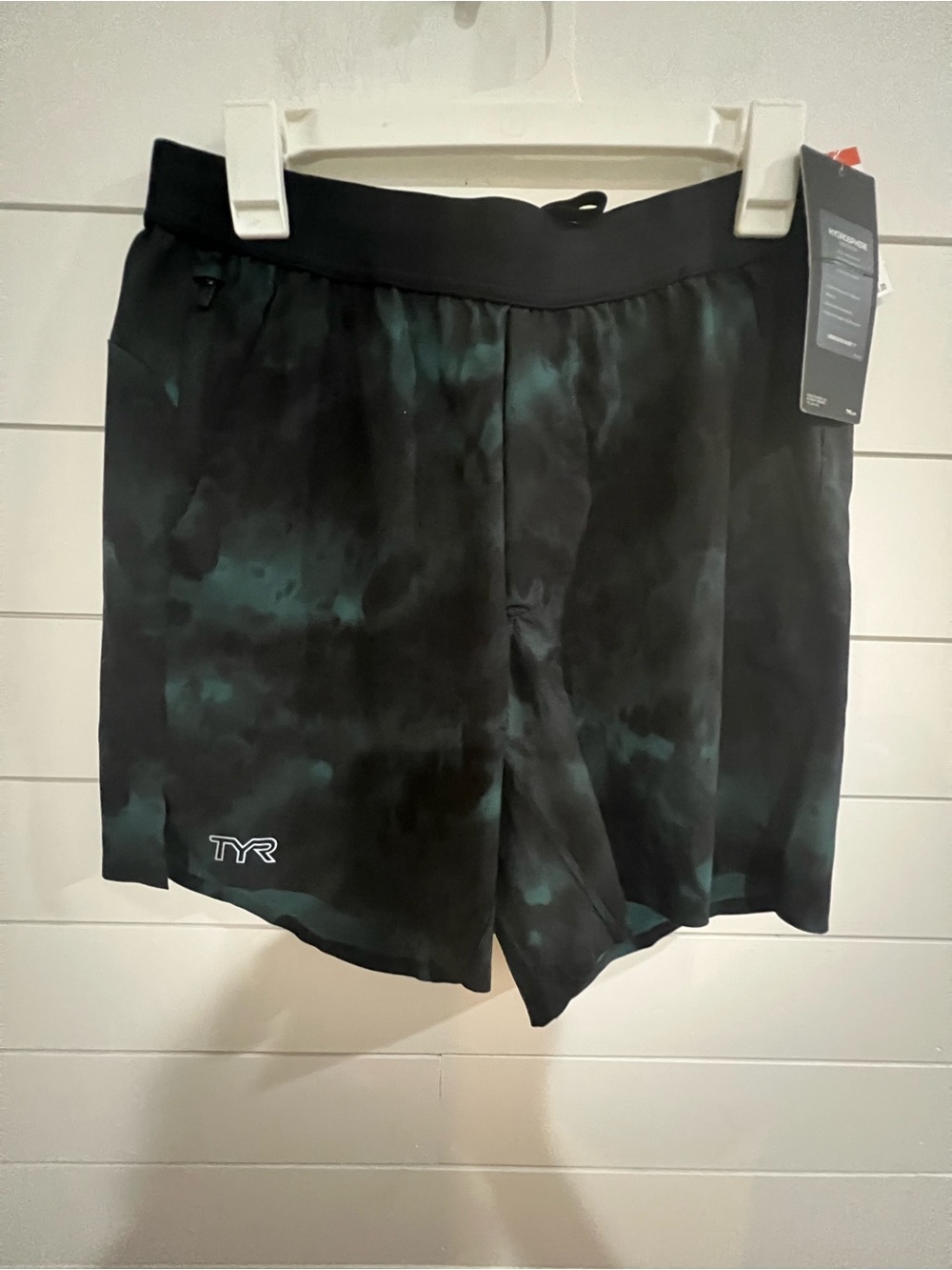 TYR Men’s Black and Dark Green Athletic Shorts